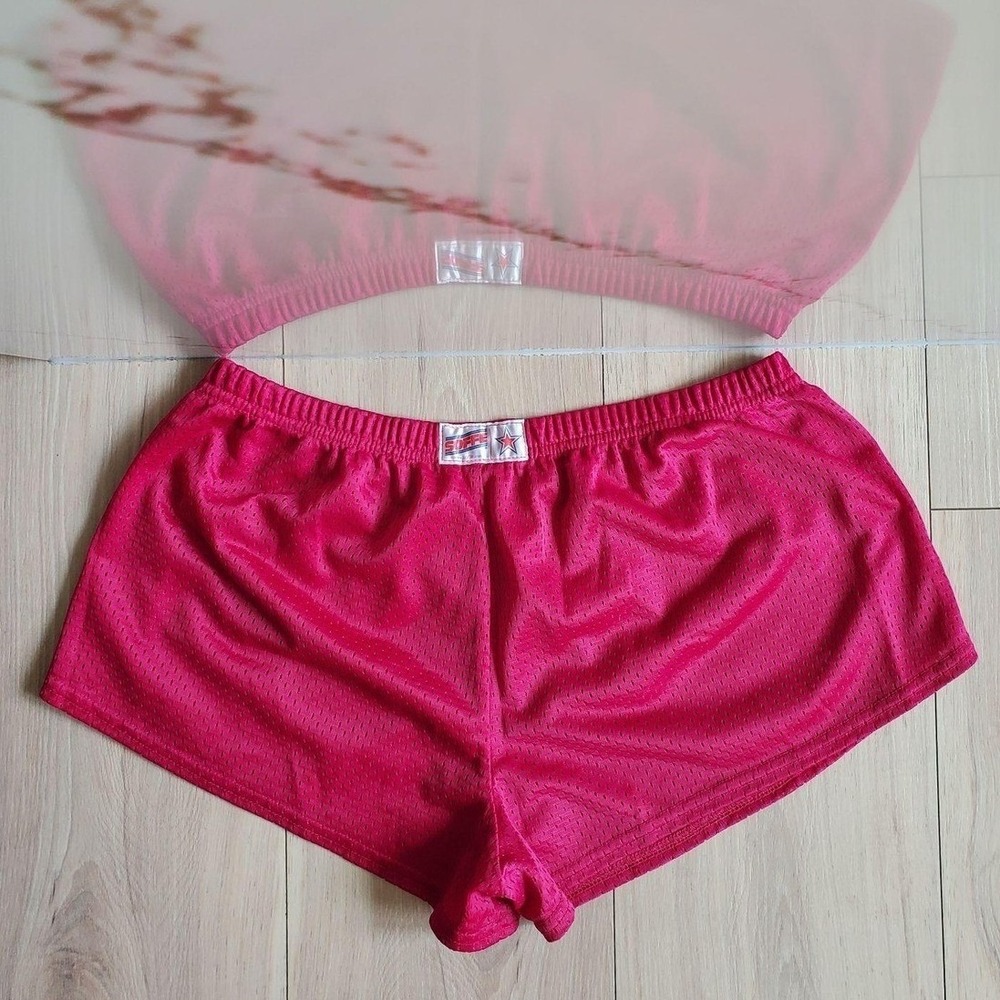 Soffe Mesh Shorts Womens XL Pink Elastic Waist Cheer Running Athletic Gym Y2K